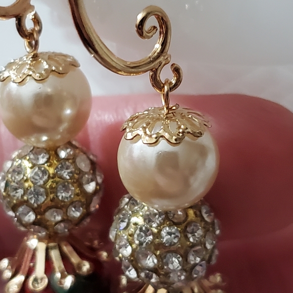 Antique Miriam Haskell Frank Hess cloisonne pave disco ball pearl earrings vtg - Picture 4 of 16